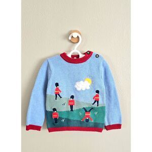 VGUC JoJo Maman Bébé Blue Soldier Button Detail Jumper, Sz 2/3